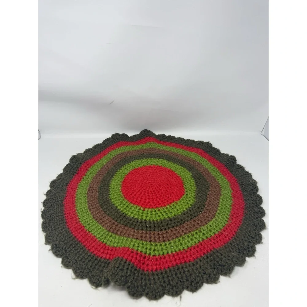 Hand Crocheted Vintage Doily Red Brown Red Centerpiece